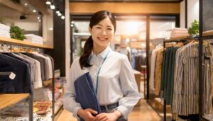 アパレルショップで笑顔の女性スタッフ