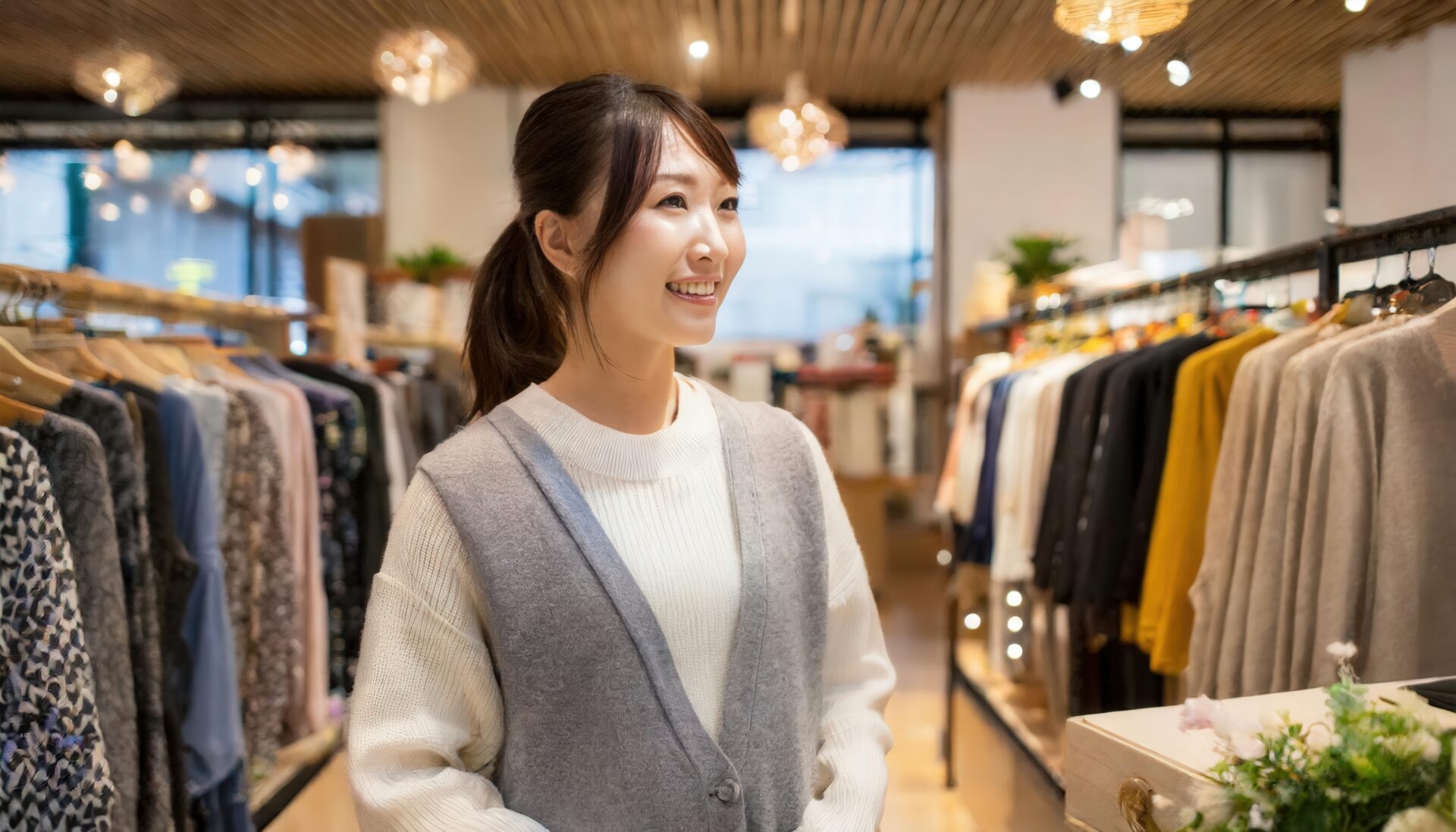 ショップで笑顔の女性