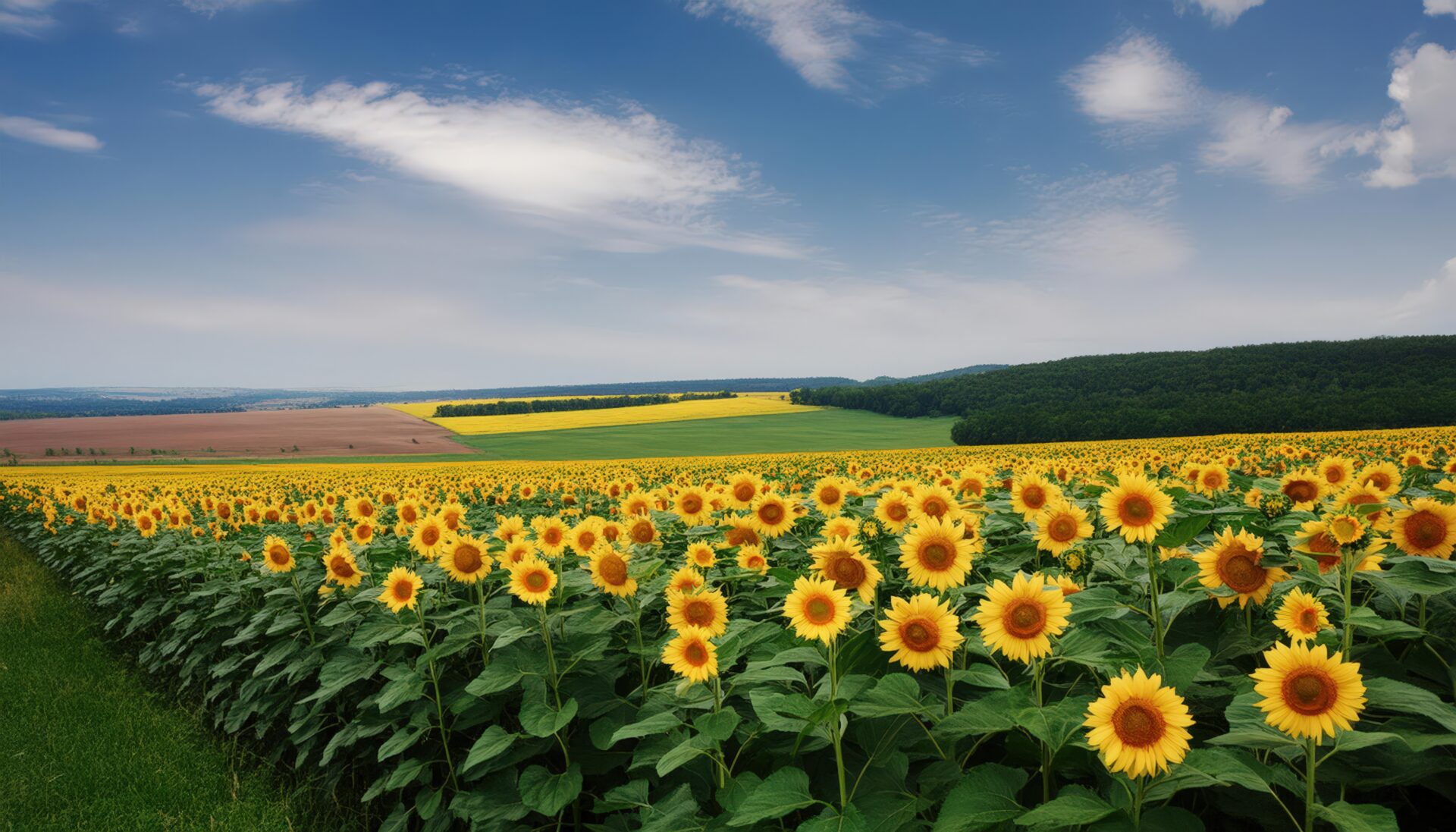 見渡す限りのひまわり畑と広がる空