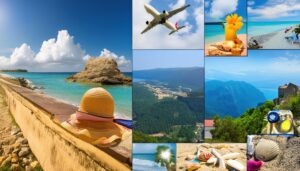 夏の観光とリゾートイメージのコラージュ