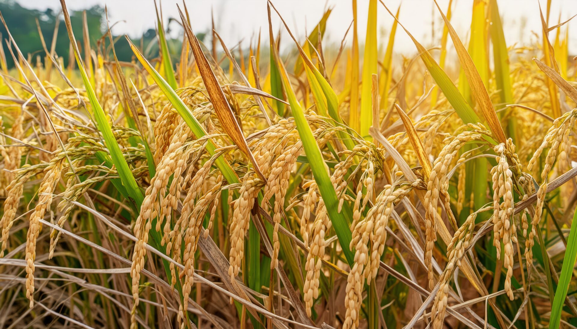 黄金色に輝く稲穂のクローズアップ