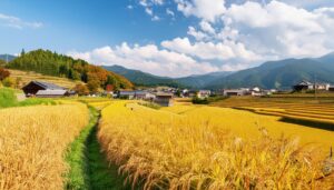 広がる田園と山々の風景