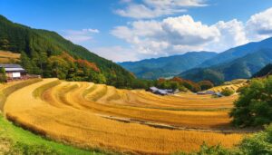 棚田と稲穂が作り出す美しい風景
