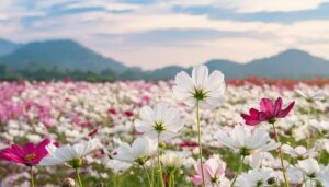 コスモス畑と青空