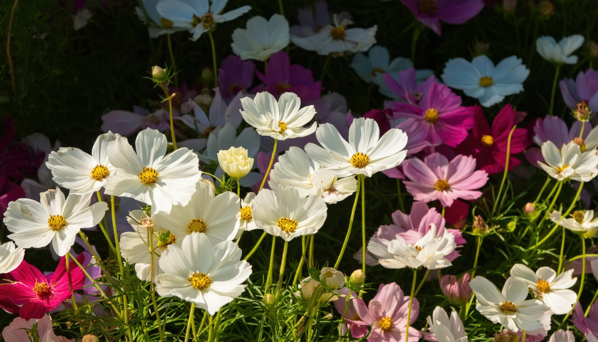 陰影のあるコスモスの美しい風景