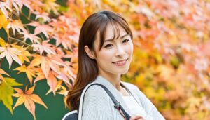 紅葉を背景にしたポートレート