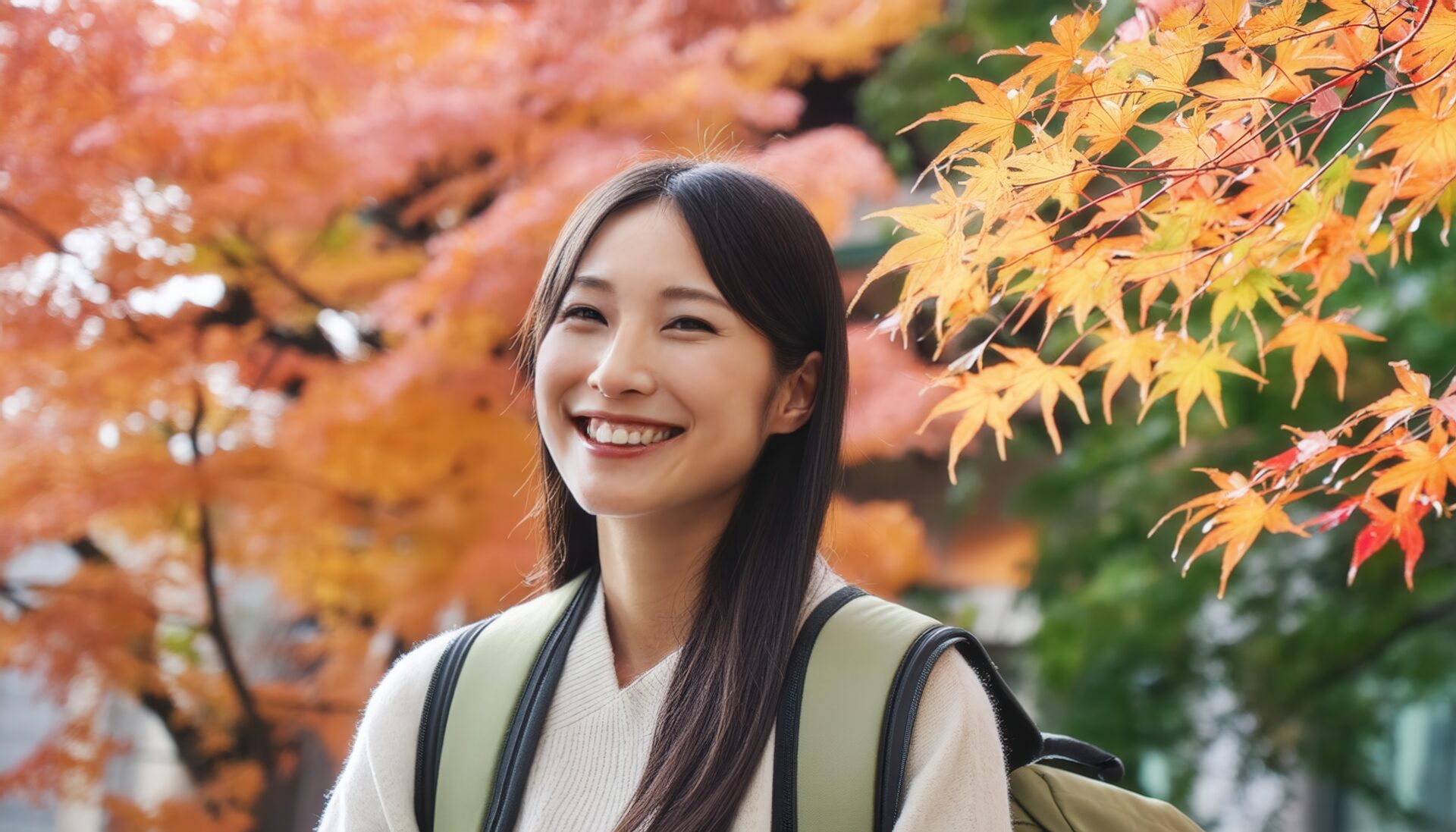 紅葉の美しい秋の女性ポートレート