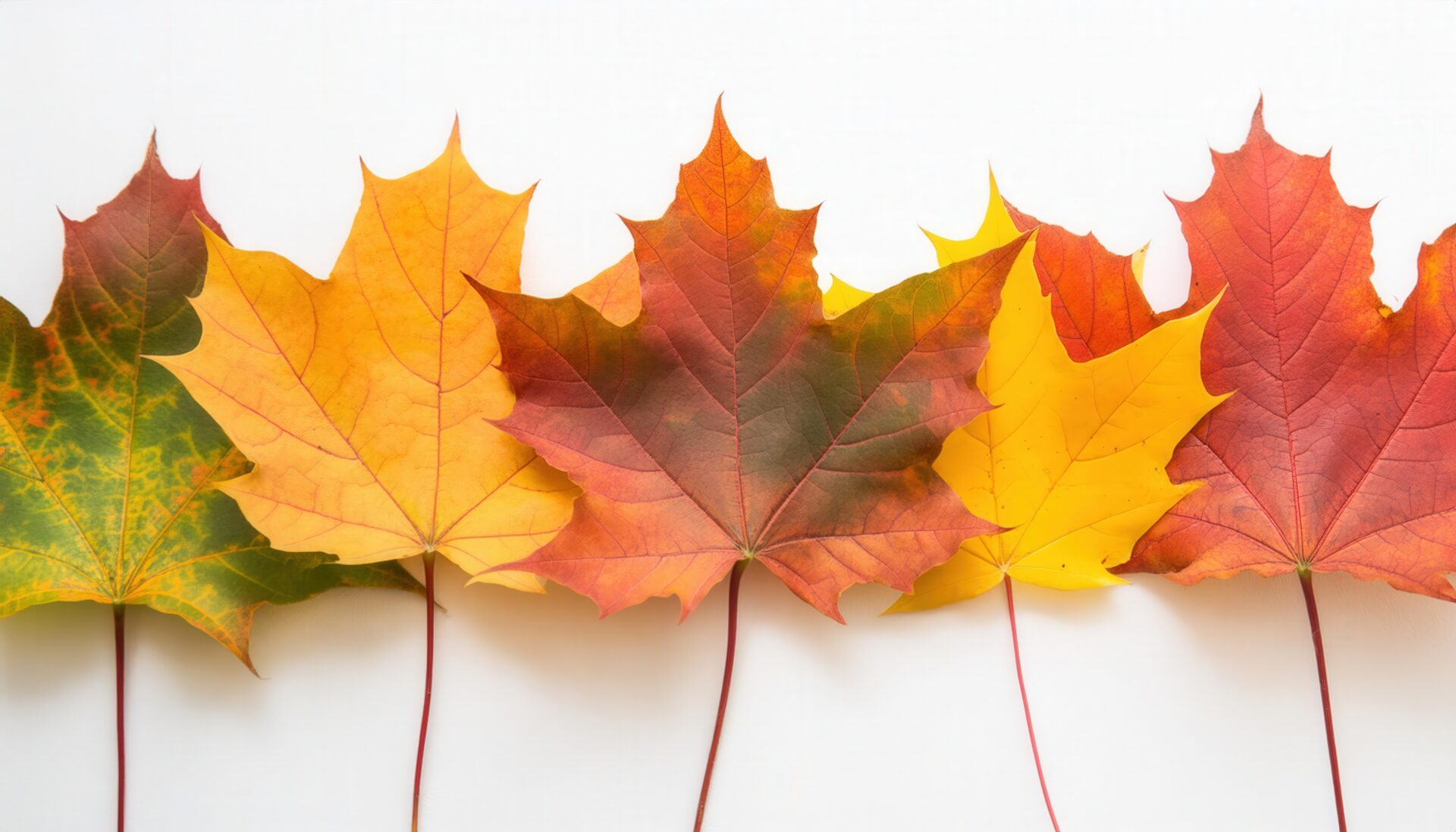 カラフルなカエデの葉が並ぶ秋の背景