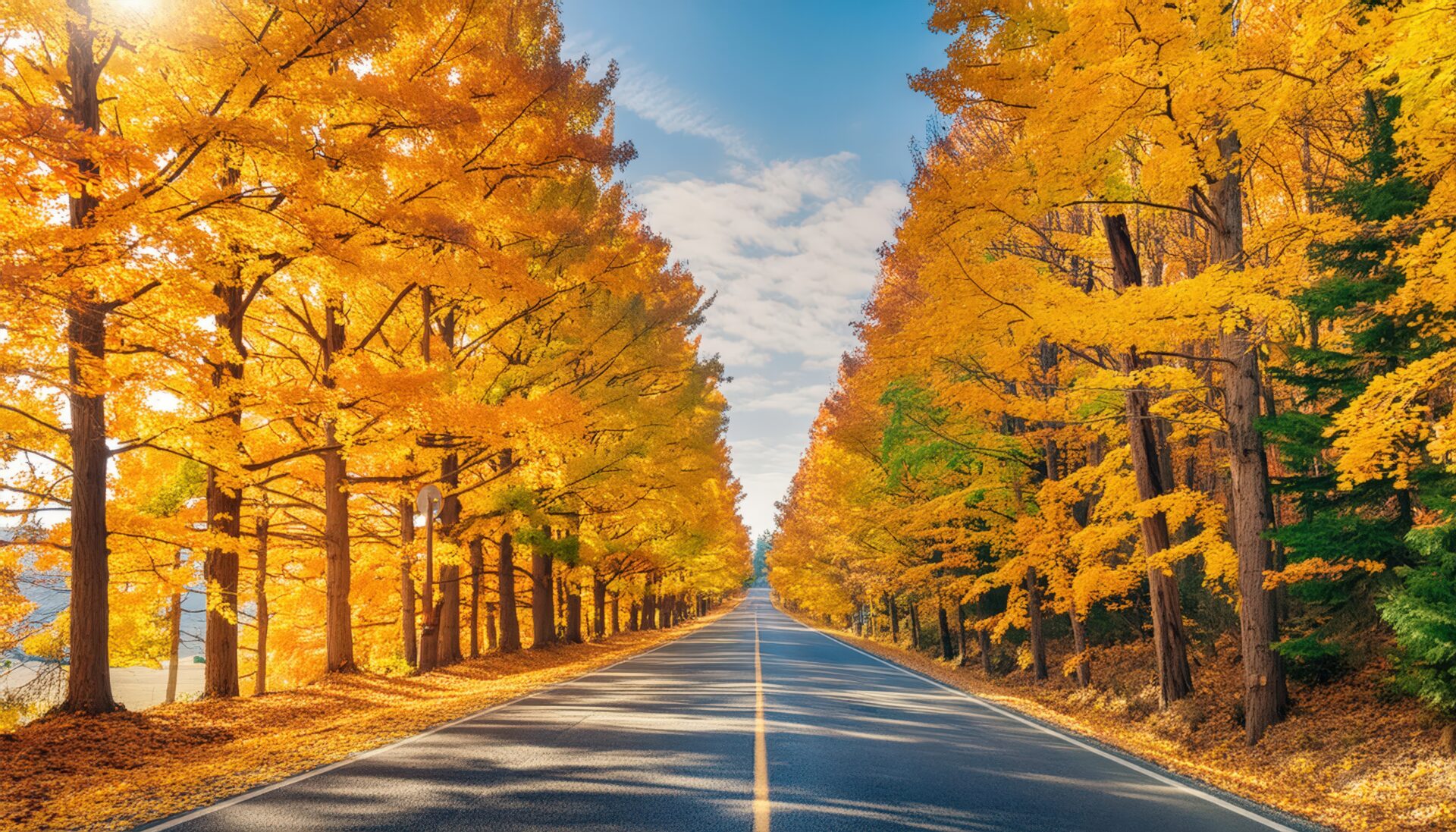 紅葉したメタセコイアの並木道