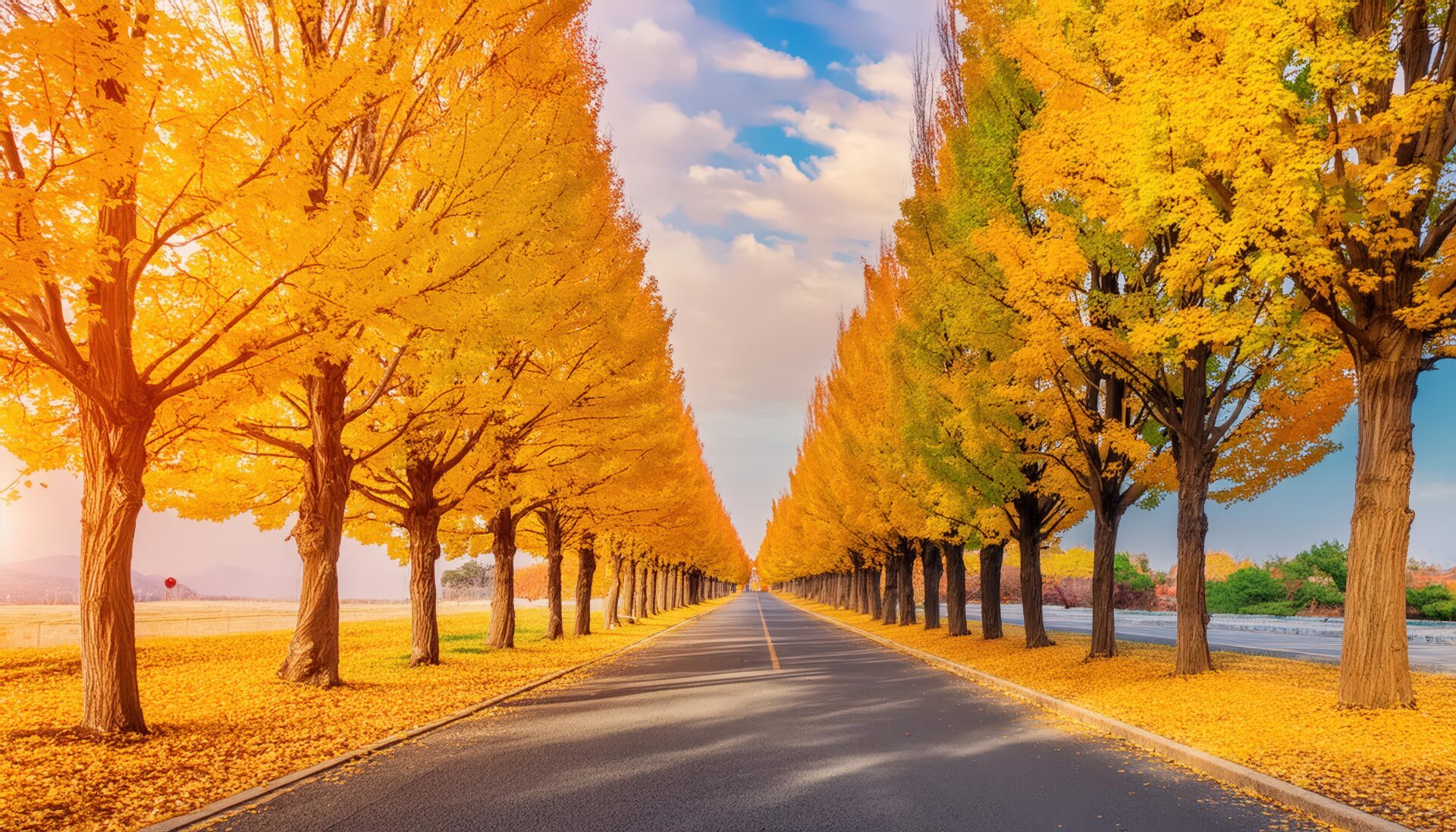 並木道の美しい秋景色