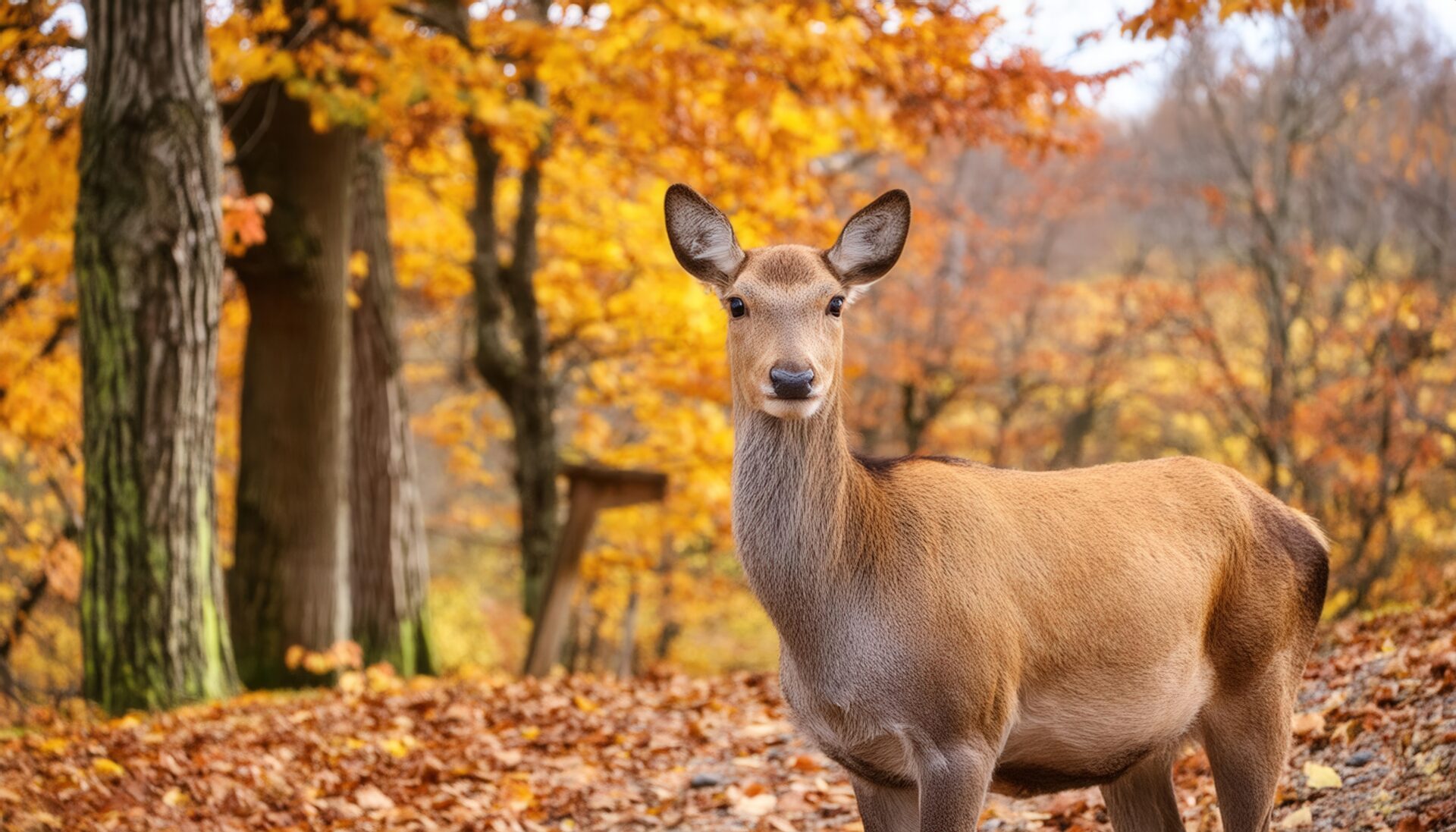 紅葉の中の鹿の静かな姿