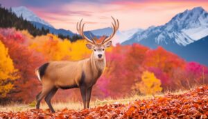 秋の山と鹿の風景