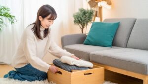 冬の整理整頓を楽しむ女性