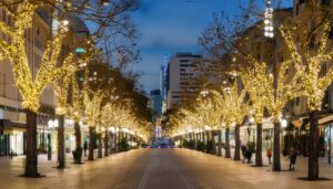 冬の夜景の光の中で輝く街