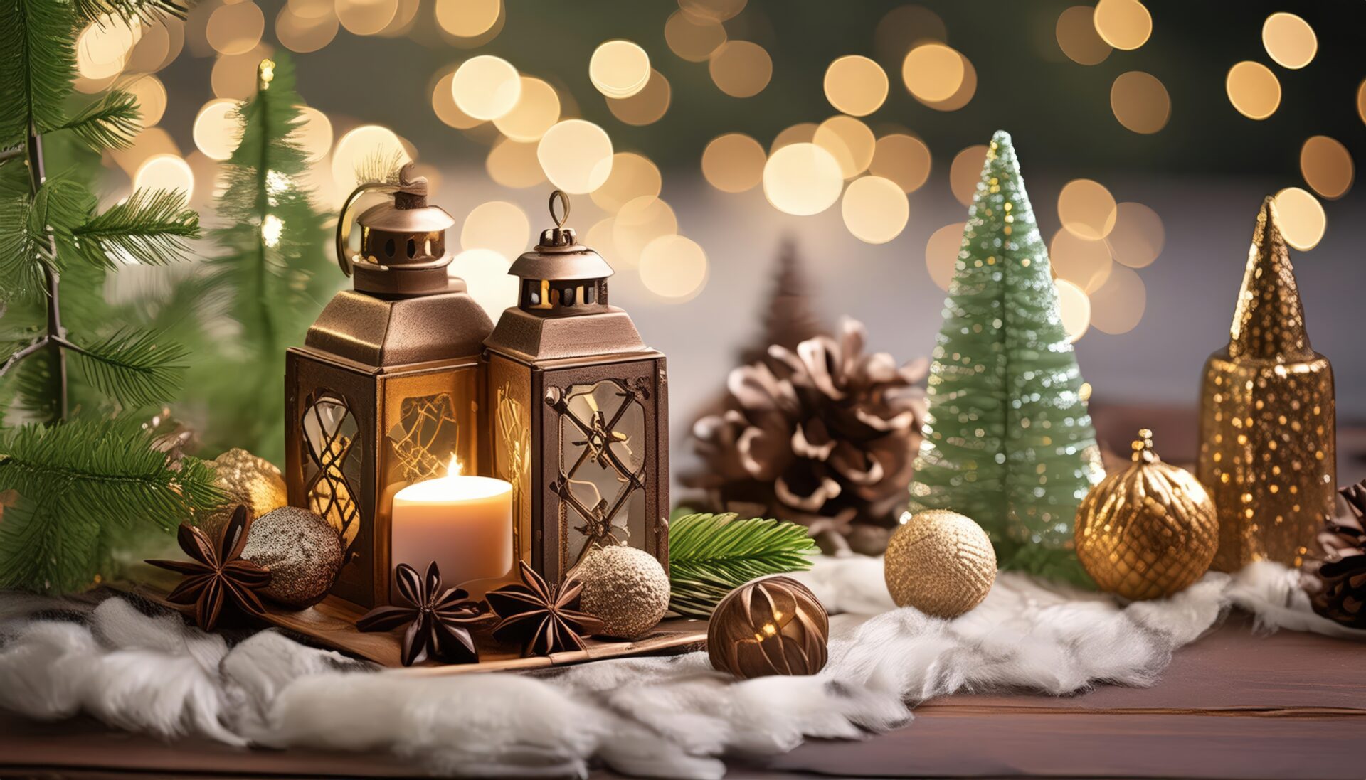 キャンドルとクリスマスデコレーション