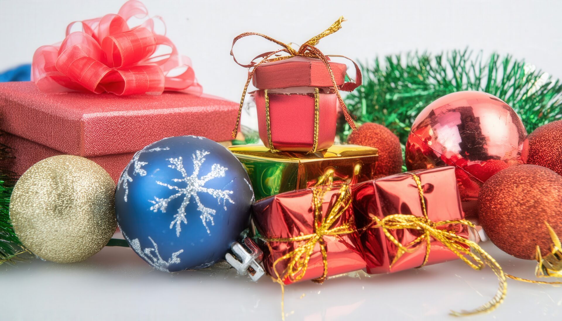 ギフトボックスとクリスマスオーナメント