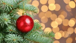 クリスマスツリーの飾りと光