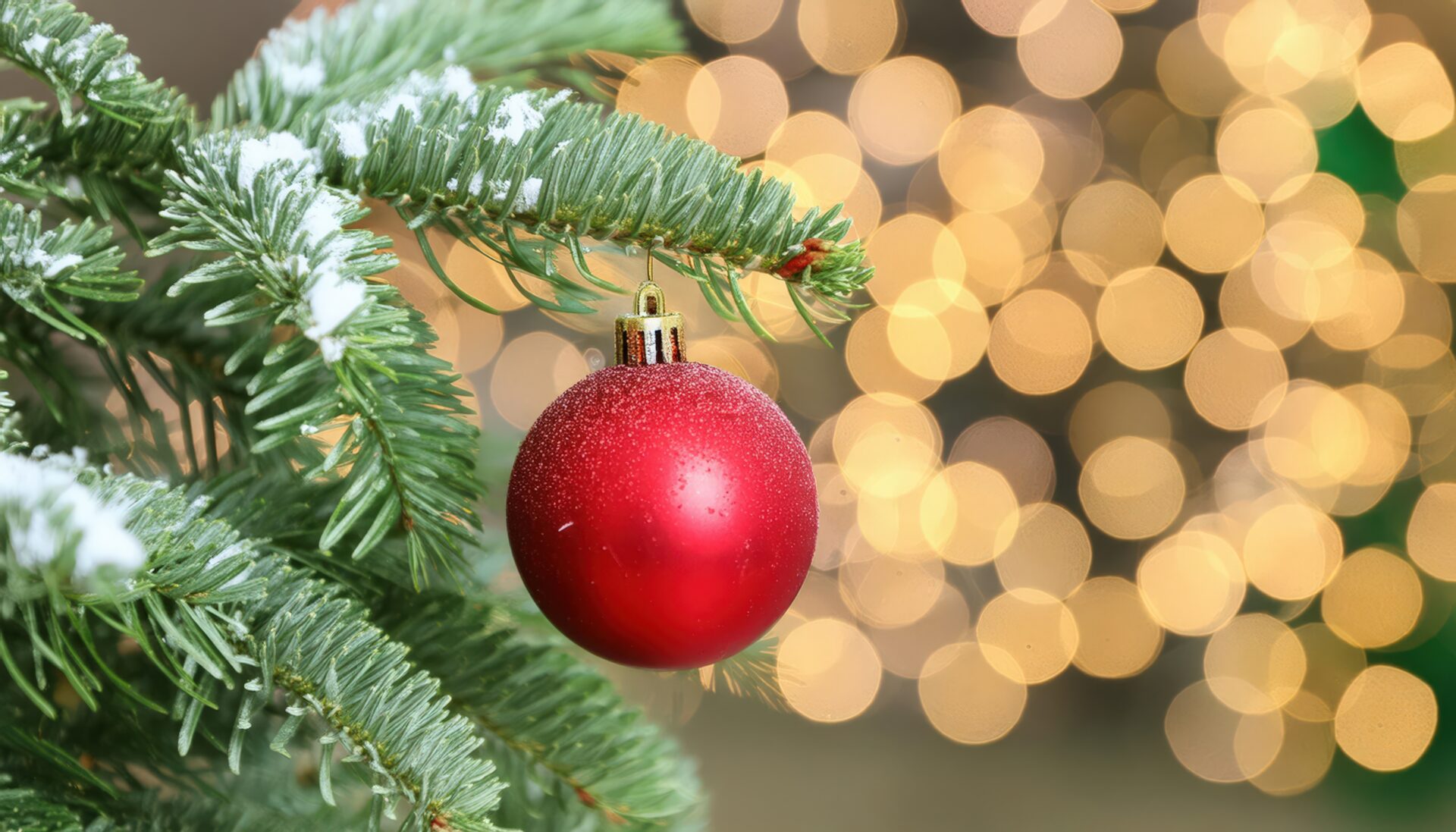 雪の結晶を飾った赤いオーナメント