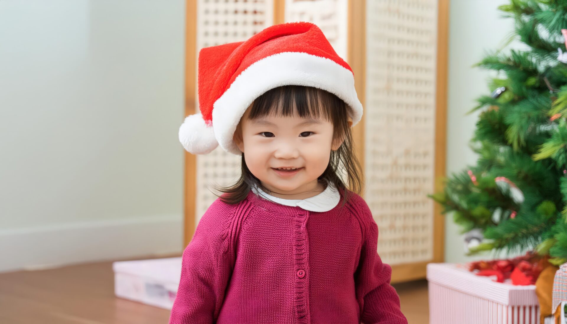 サンタ帽を被った子供（室内）
