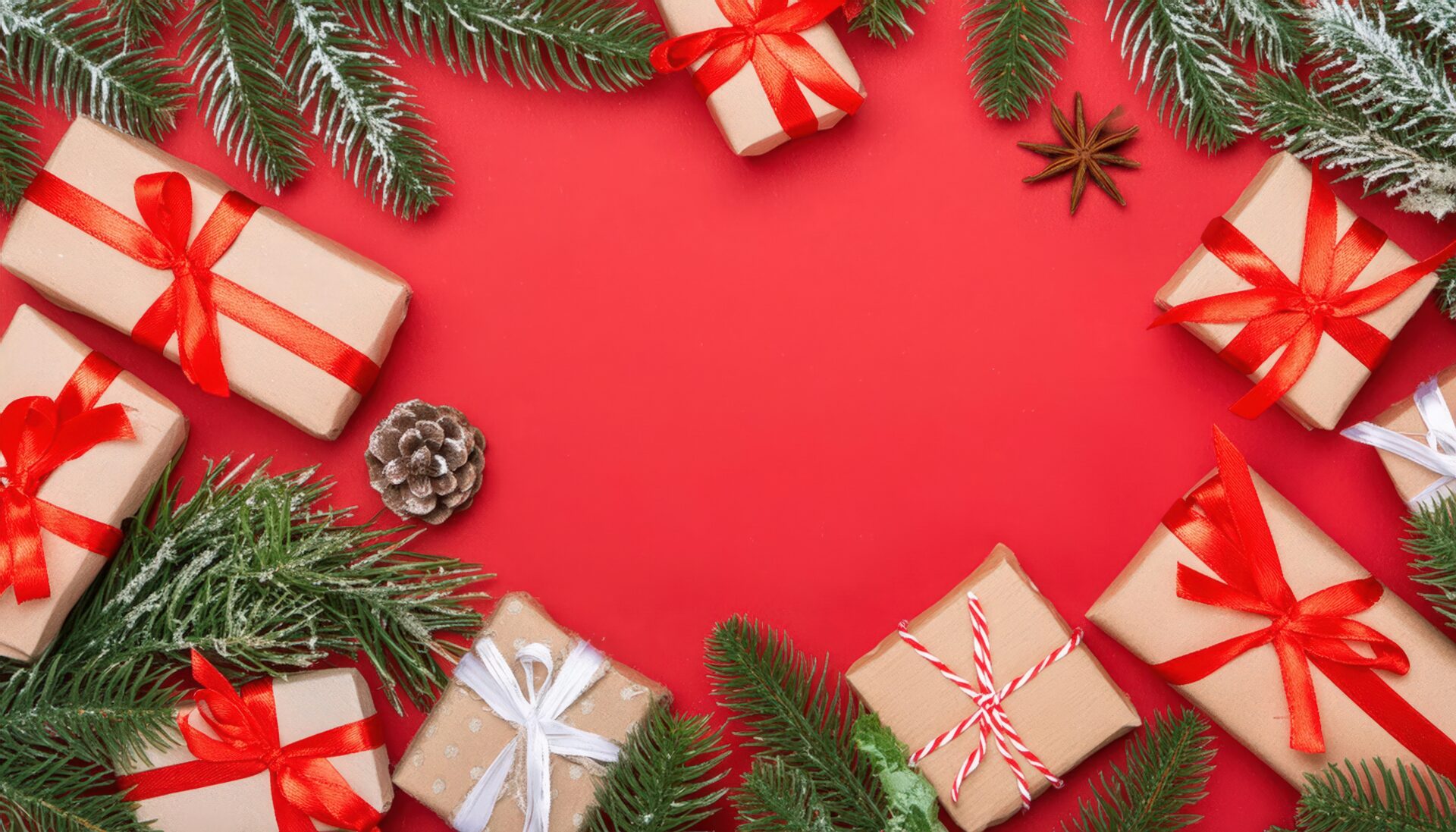赤い背景とクリスマスプレゼント