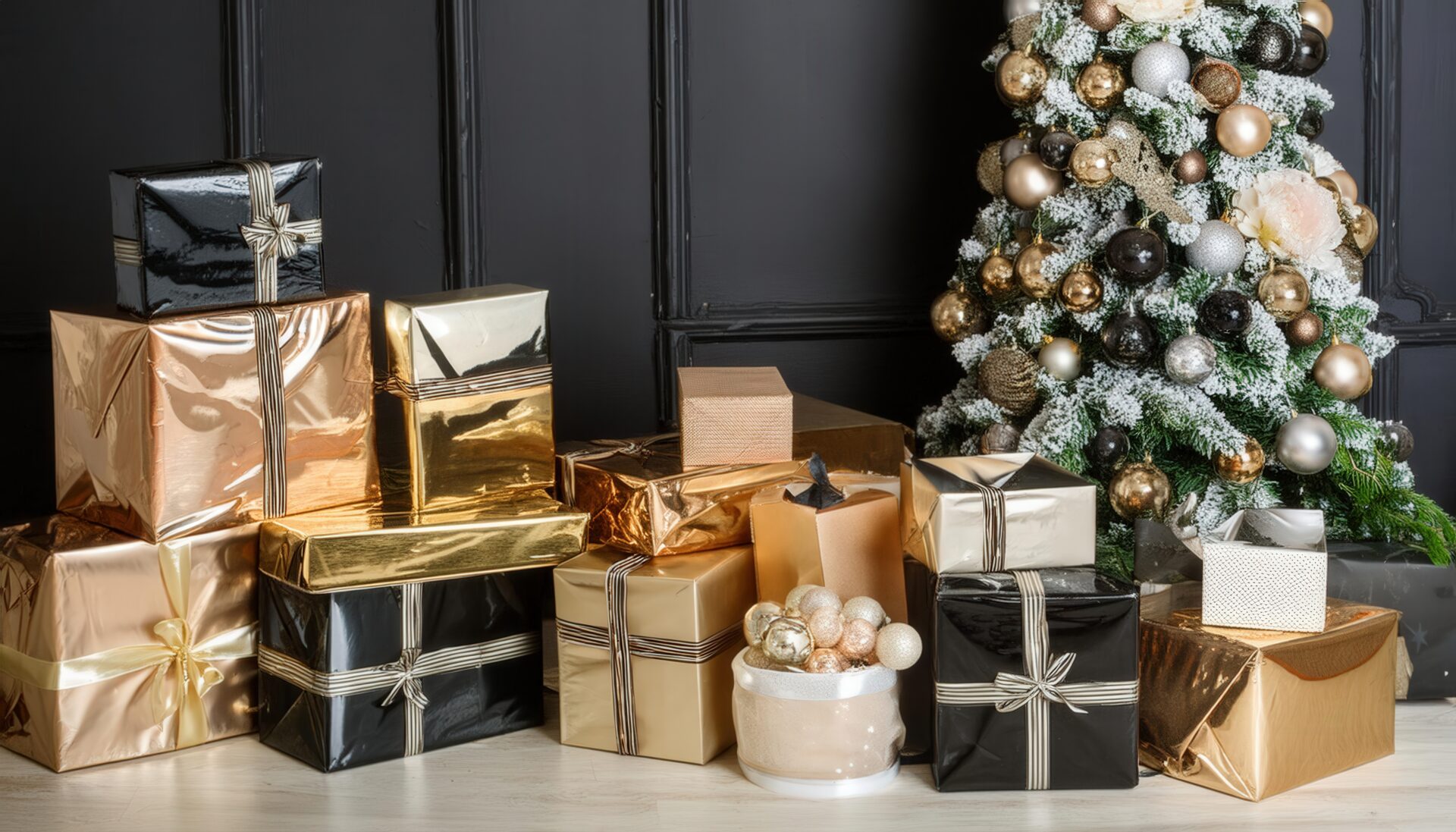豪華なクリスマスプレゼントと飾り付きツリー
