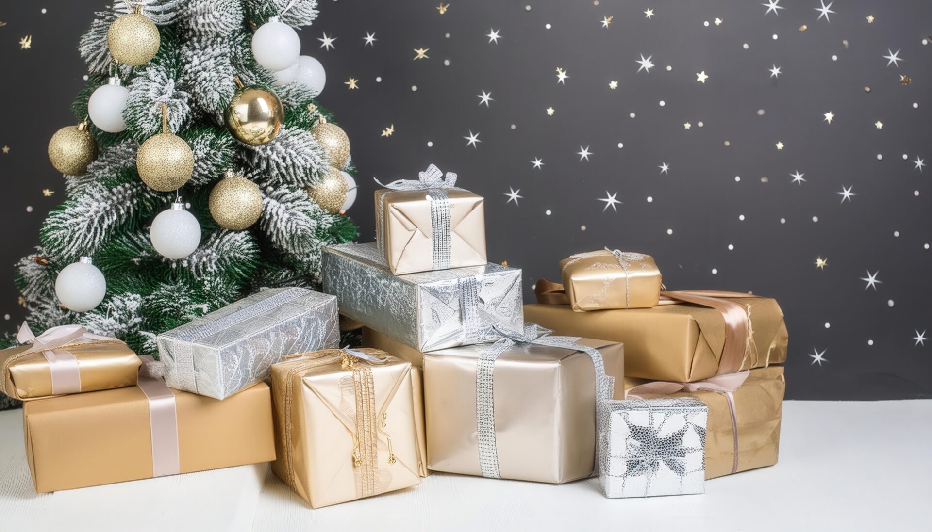 星柄の背景とクリスマスギフト