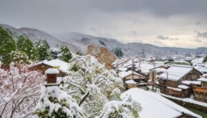 雪景色の日本の伝統的な村