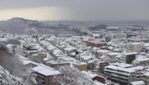 雪に覆われた日本の都市景観