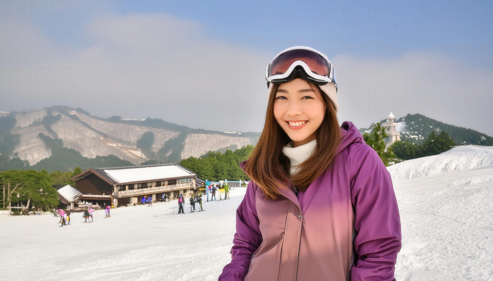 スキー場で笑顔の女性