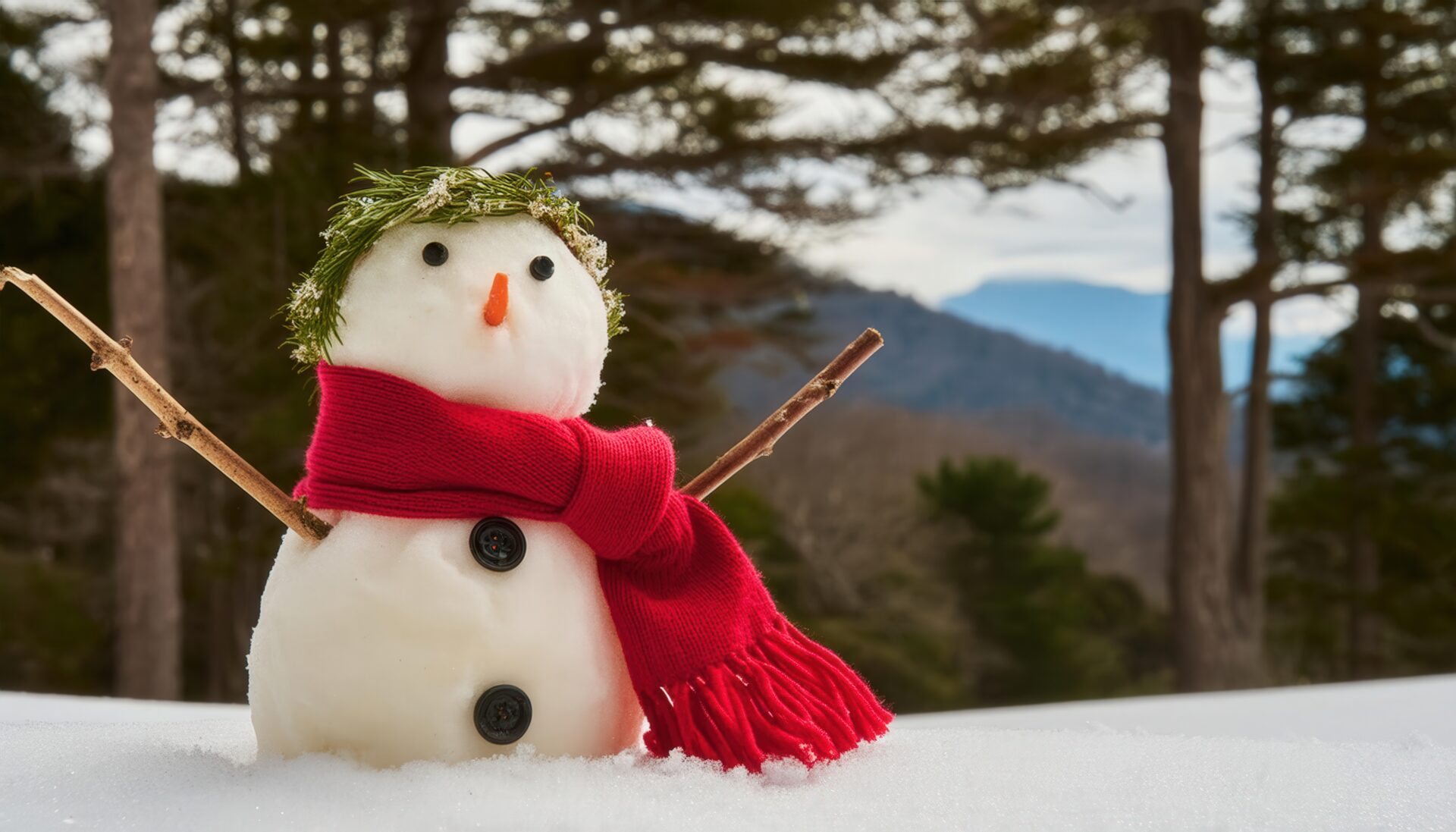 冬の森で飾られた雪だるま