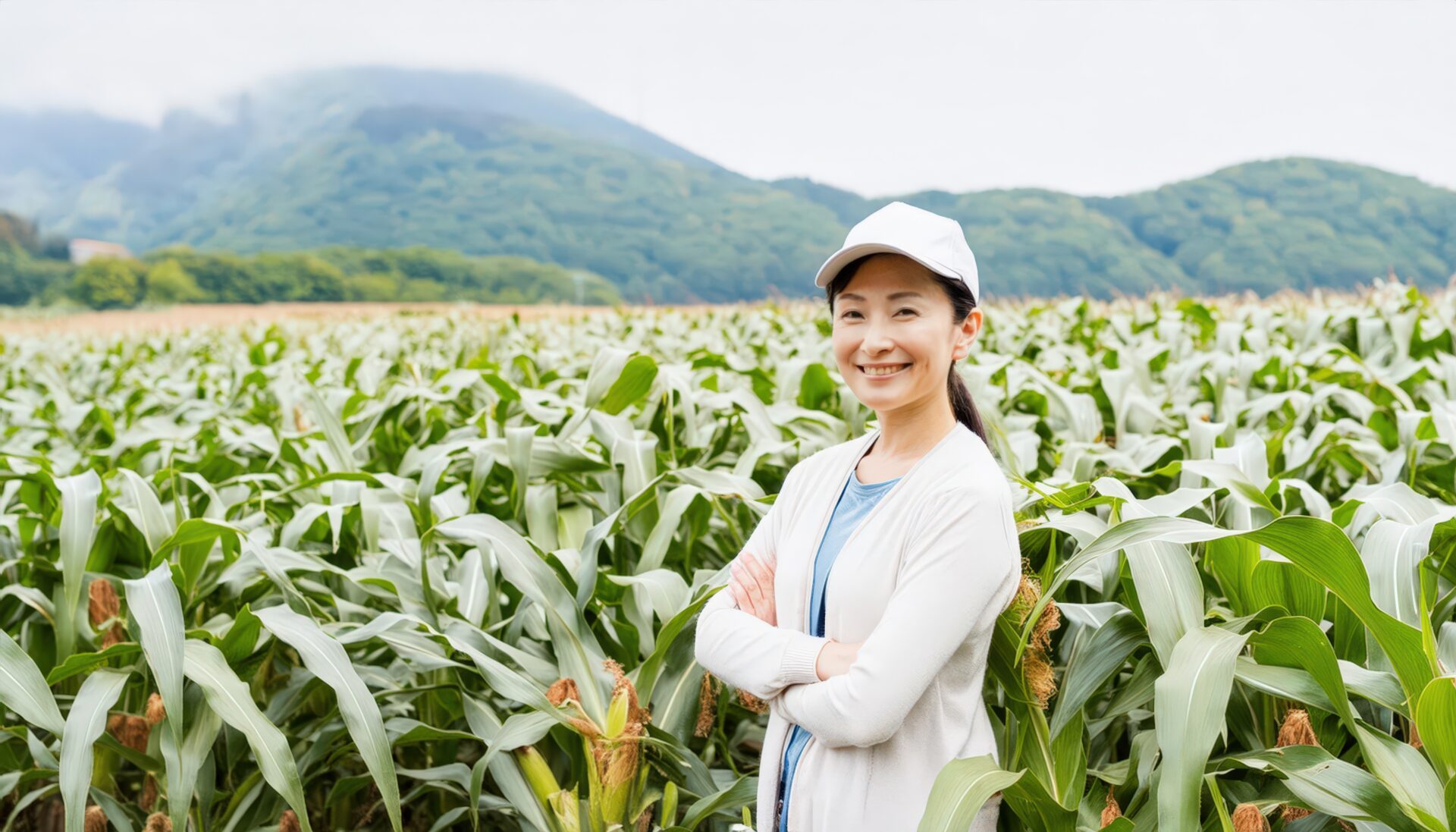 農場で笑顔を見せる女性農家