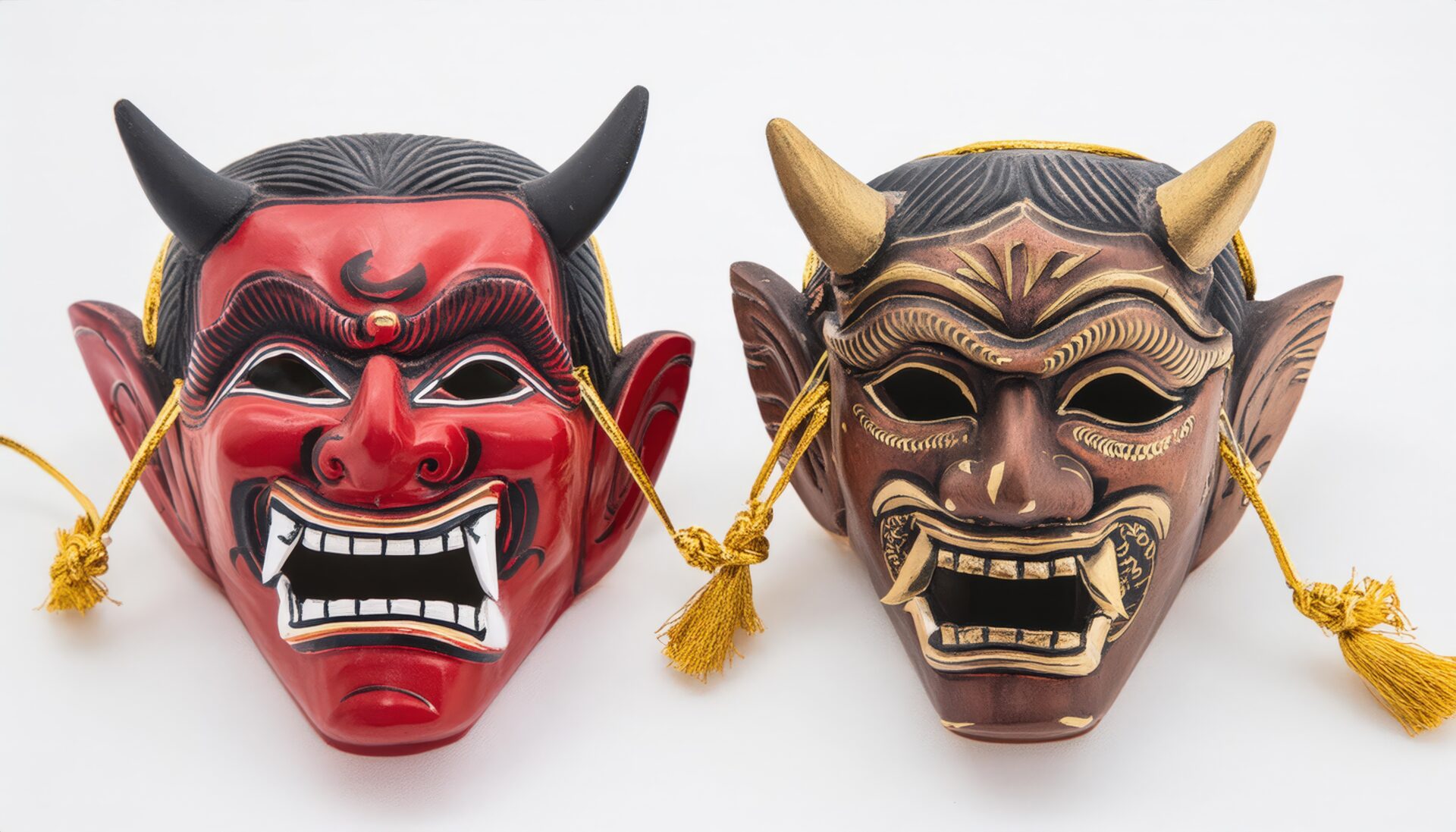 赤鬼と黒鬼の伝統的なお面