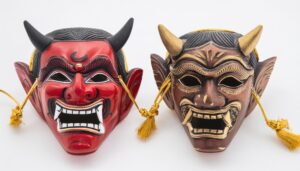赤鬼と黒鬼の伝統的なお面
