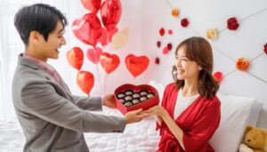 バレンタインチョコを交換する二人