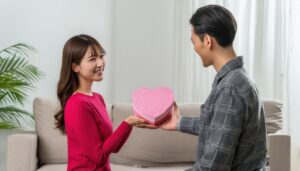 ギフトボックスを手渡すバレンタイン