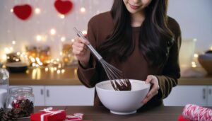 チョコレートを溶かす女性