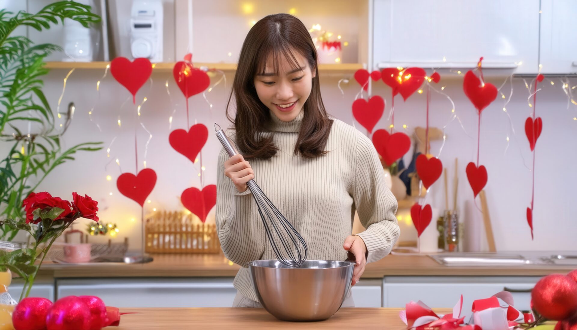 キッチンで準備を楽しむ女性