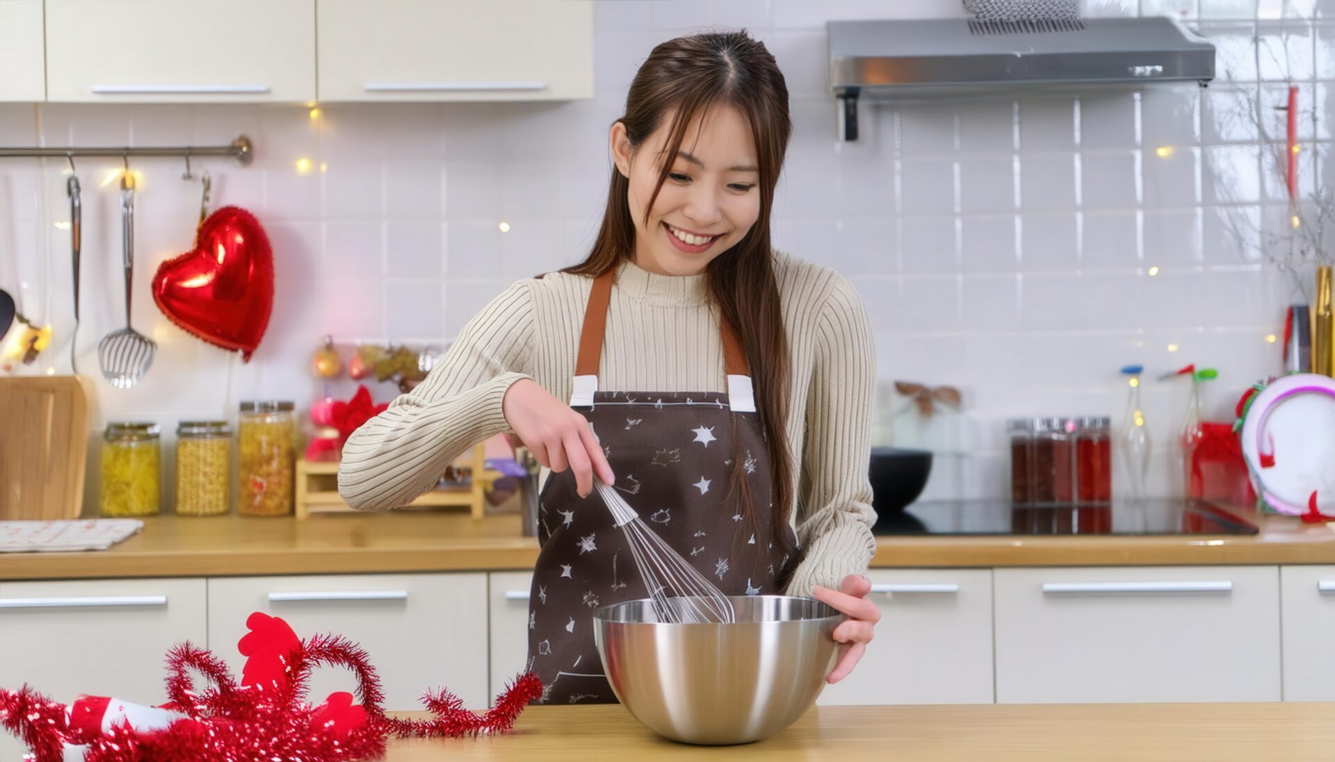 チョコ作りを楽しむ女性