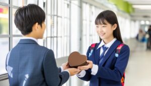チョコレートを渡す女子学生
