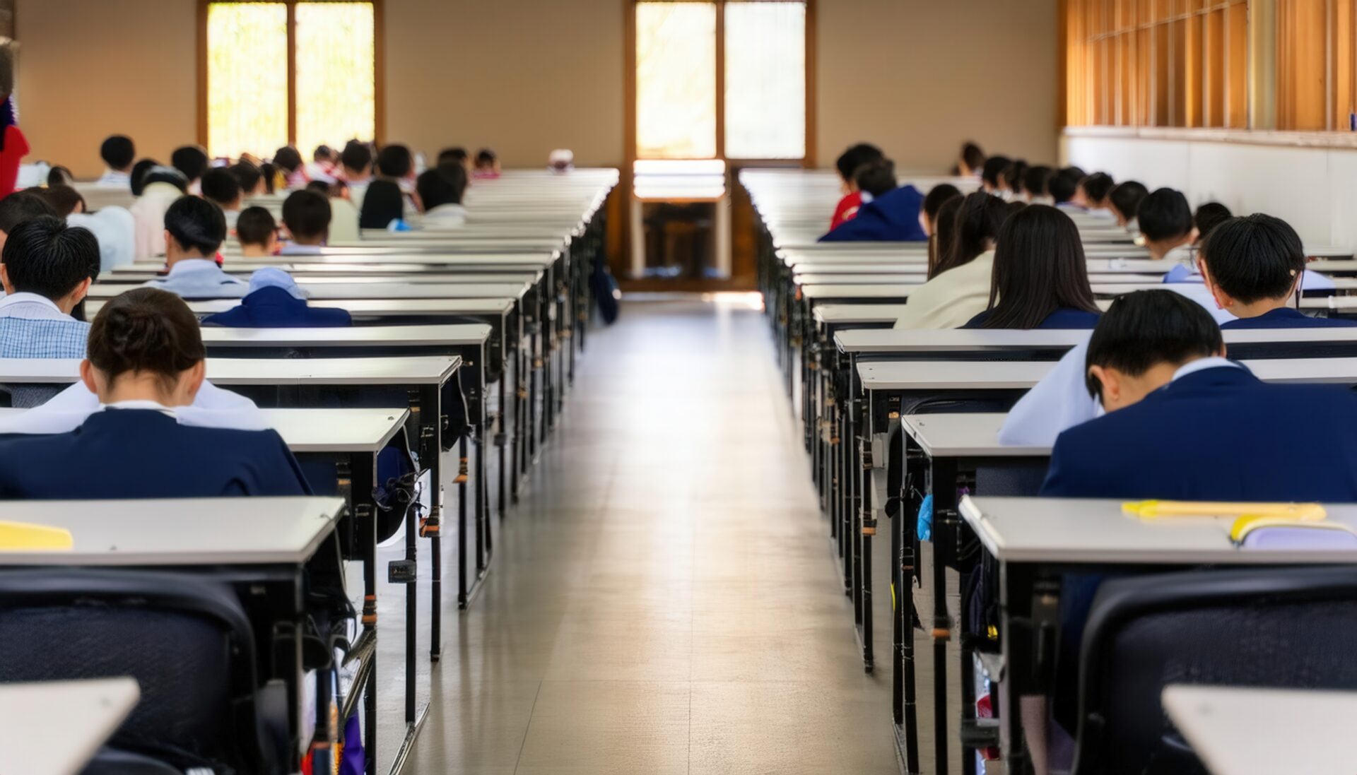 試験を受ける学生たちの後ろ姿