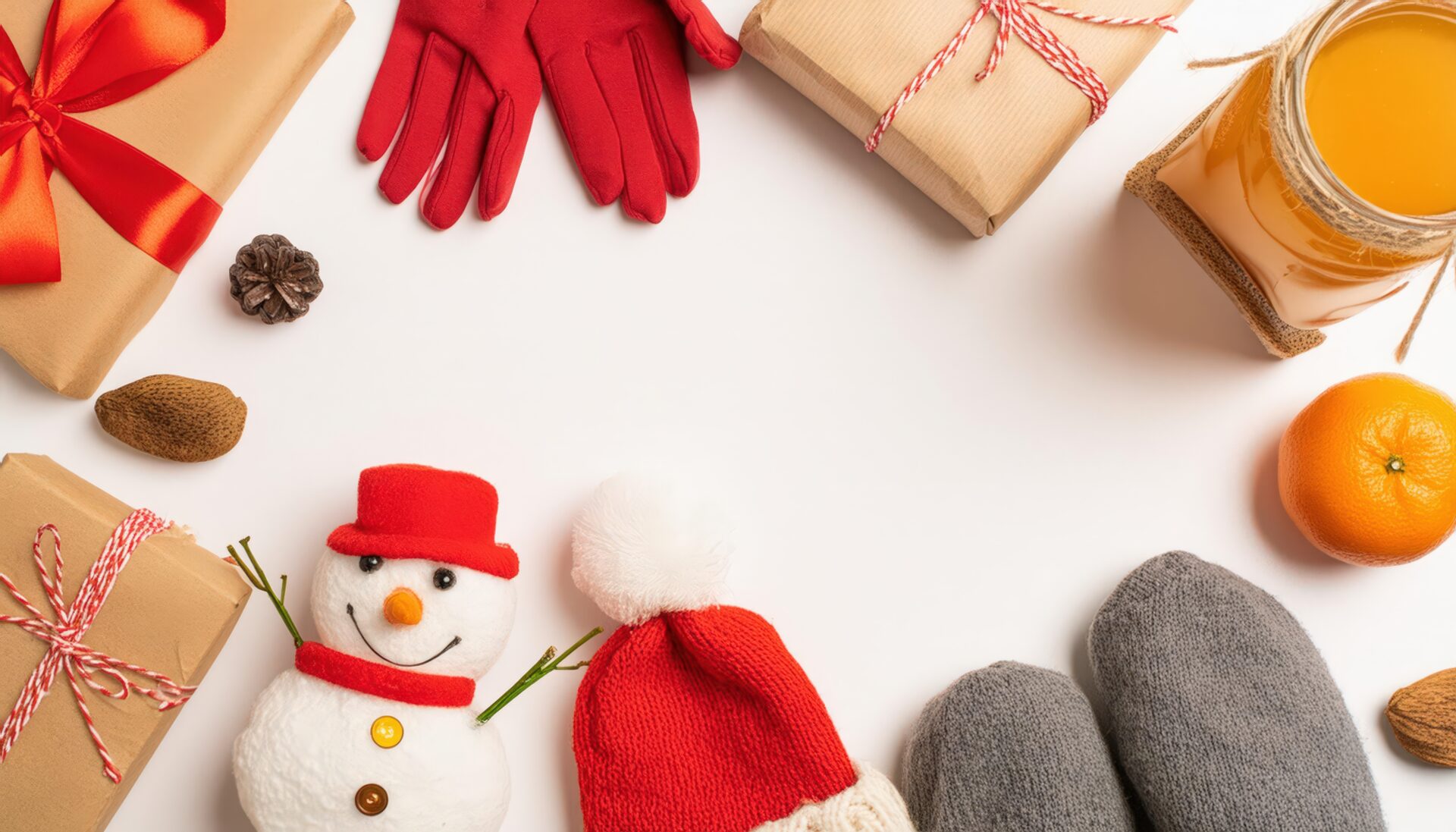 冬の贈り物が並ぶクリスマス風のレイアウト