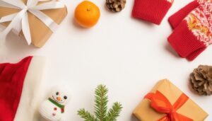 冬の贈り物が並ぶクリスマス風のレイアウト