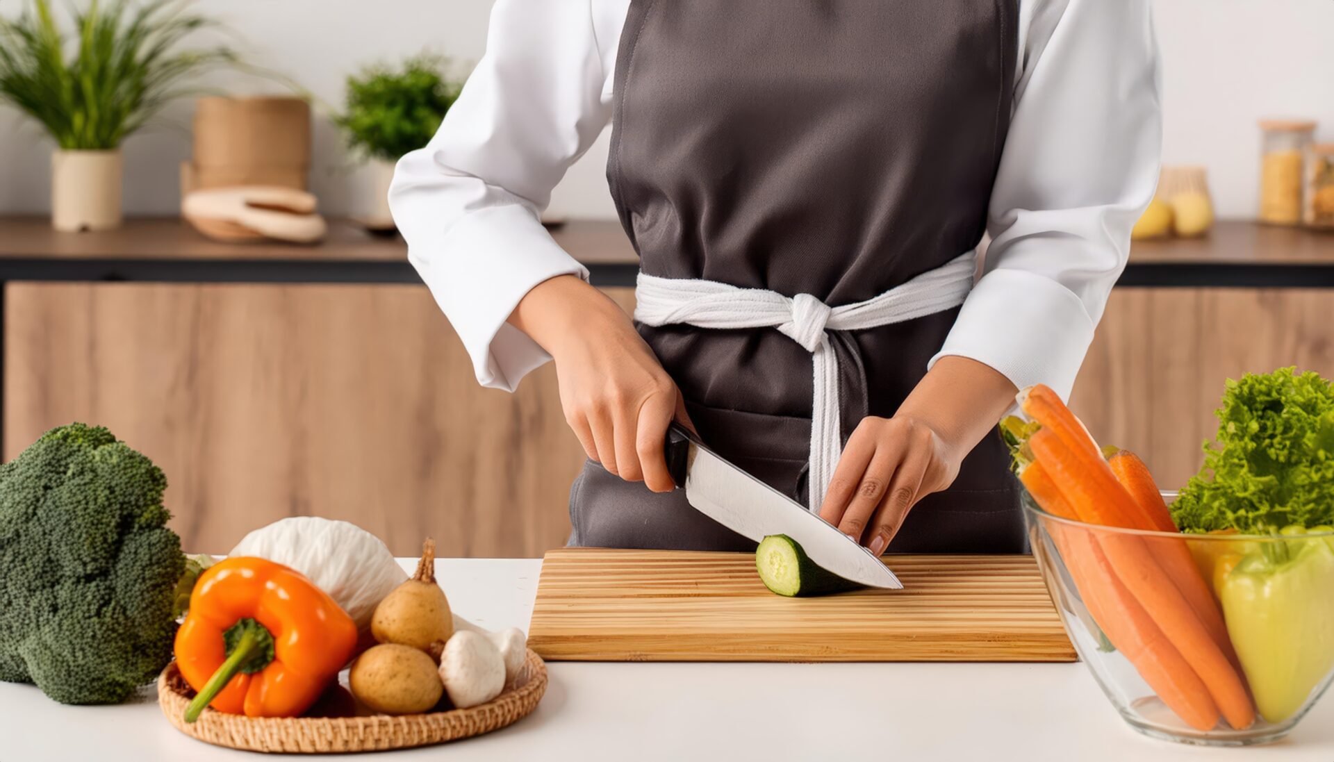 野菜を準備しているシェフの手元