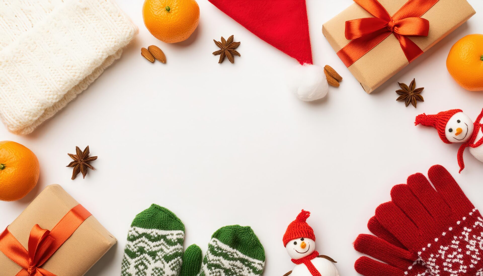 クリスマスの手袋と雪だるまの装飾