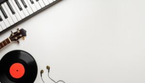 ピアノとギターが並ぶシンプルな音楽背景