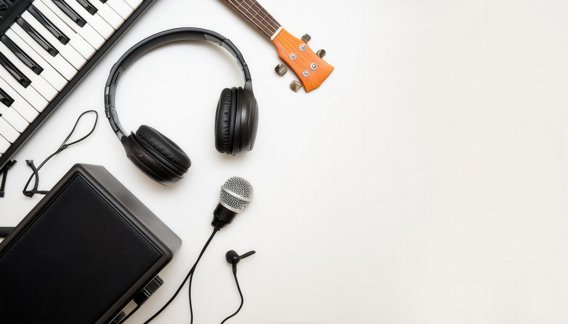 音楽機器とヘッドフォンがあるモダンな背景