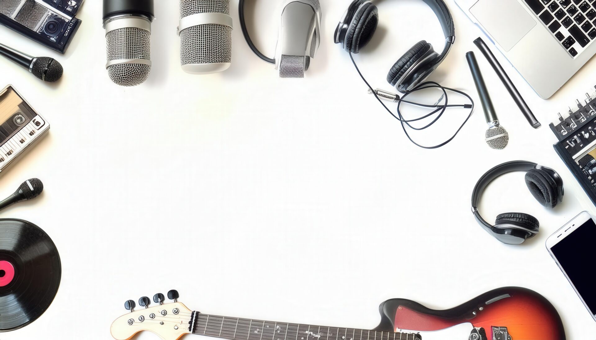録音ツールと楽器が揃うプロフェッショナルな背景