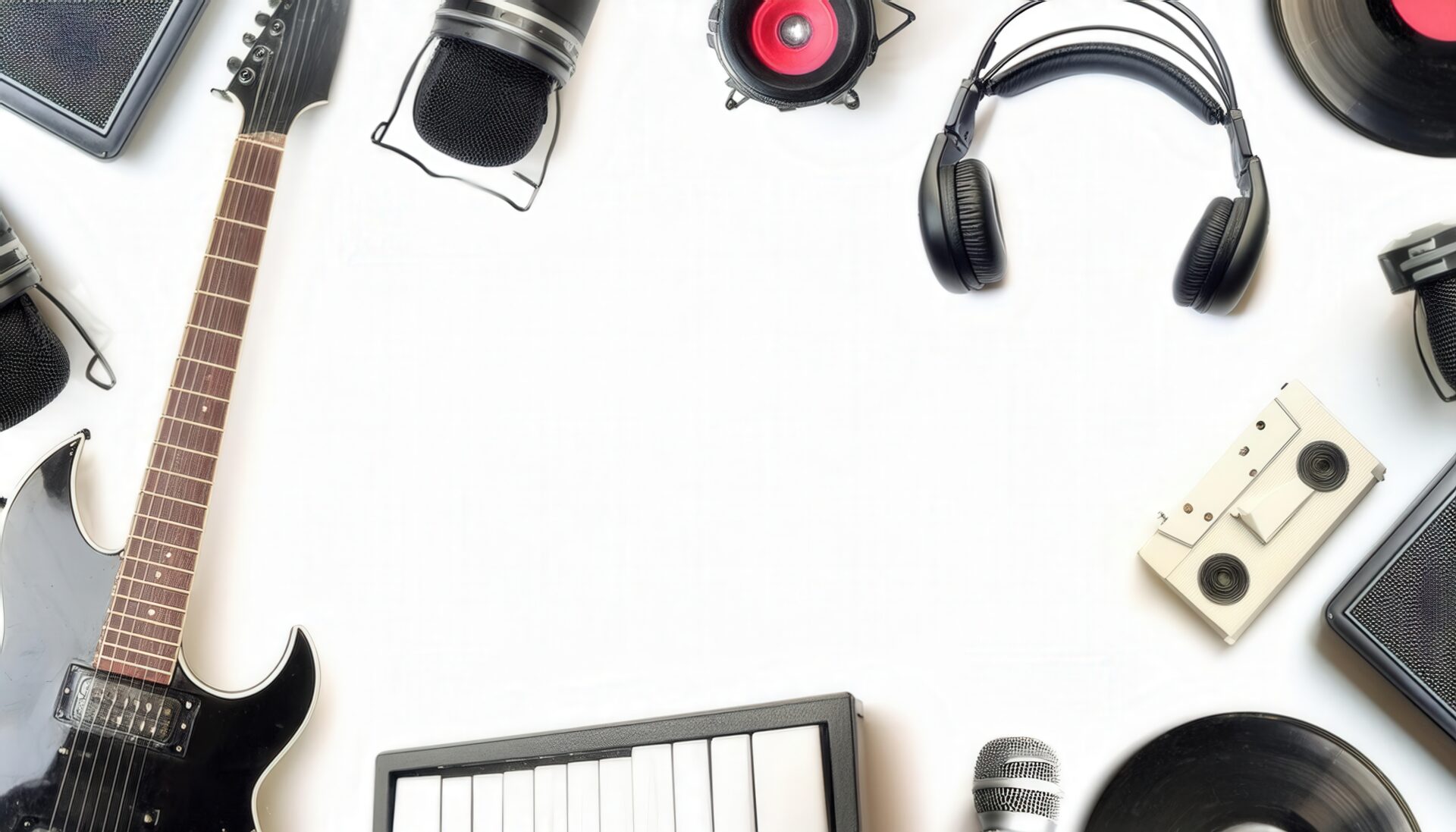 楽器と音響機器が散りばめられた背景