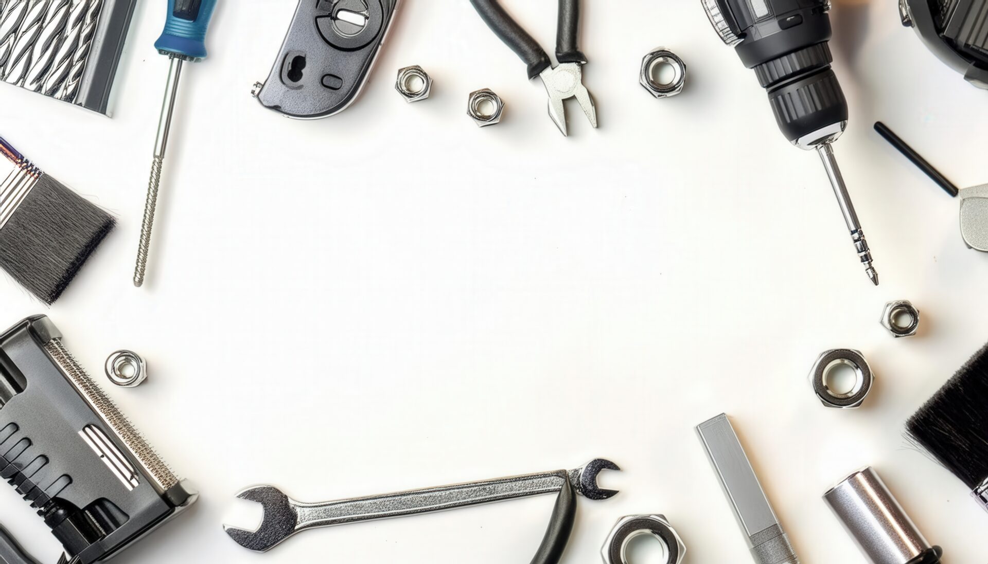 工具セットが配置された整然とした背景