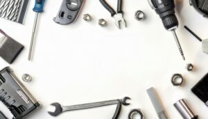 工具セットが配置された整然とした背景